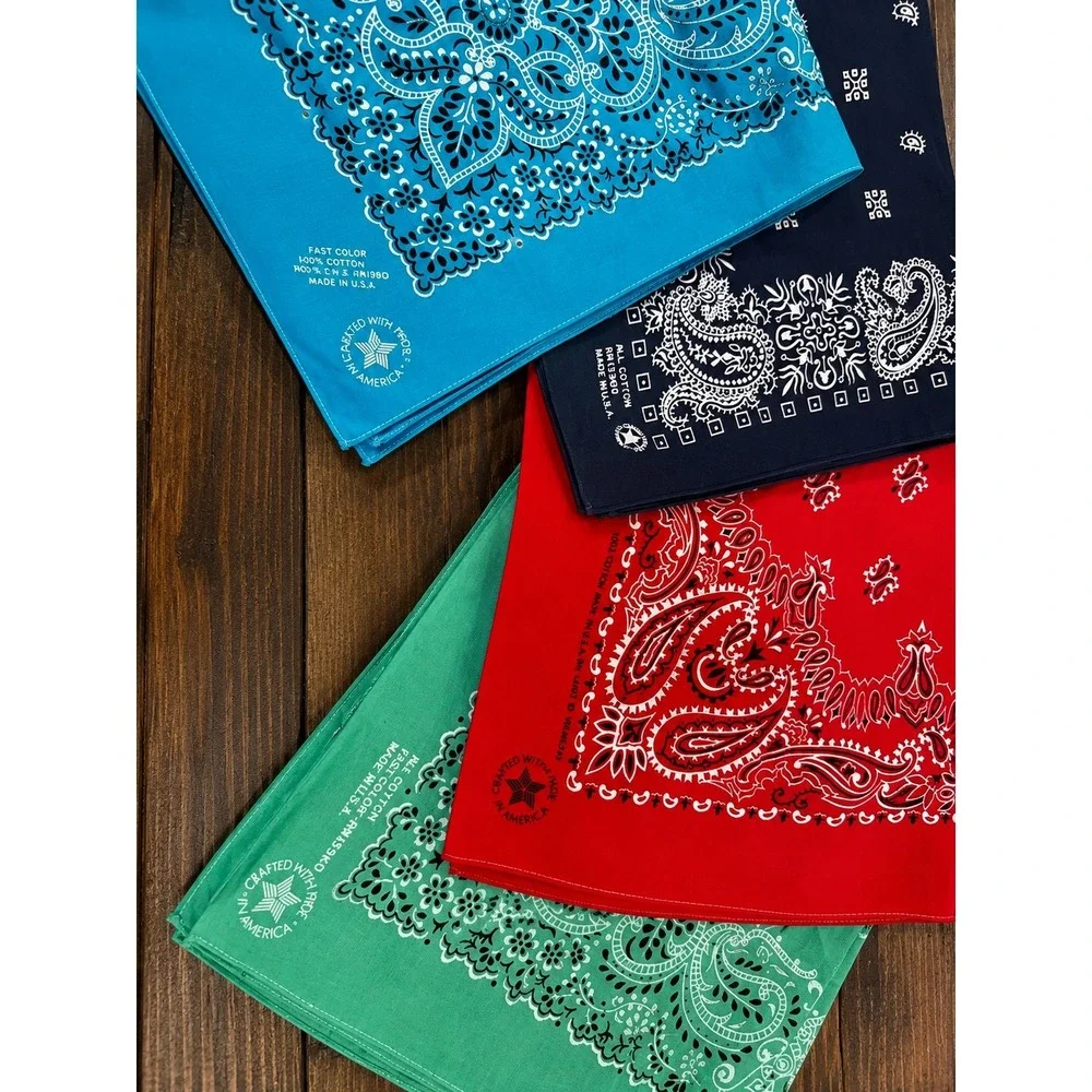 Vintage Bandana Lot 4pc Paisley Cotton Made in USA 80s 90s Vtg Western RN13960